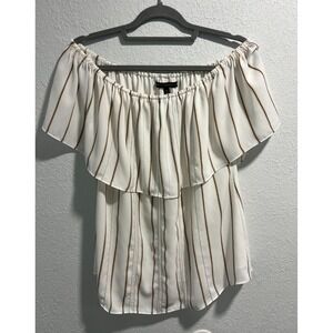 White House Black Market White Gold Black Stripe Off The Shoulder Top Size L